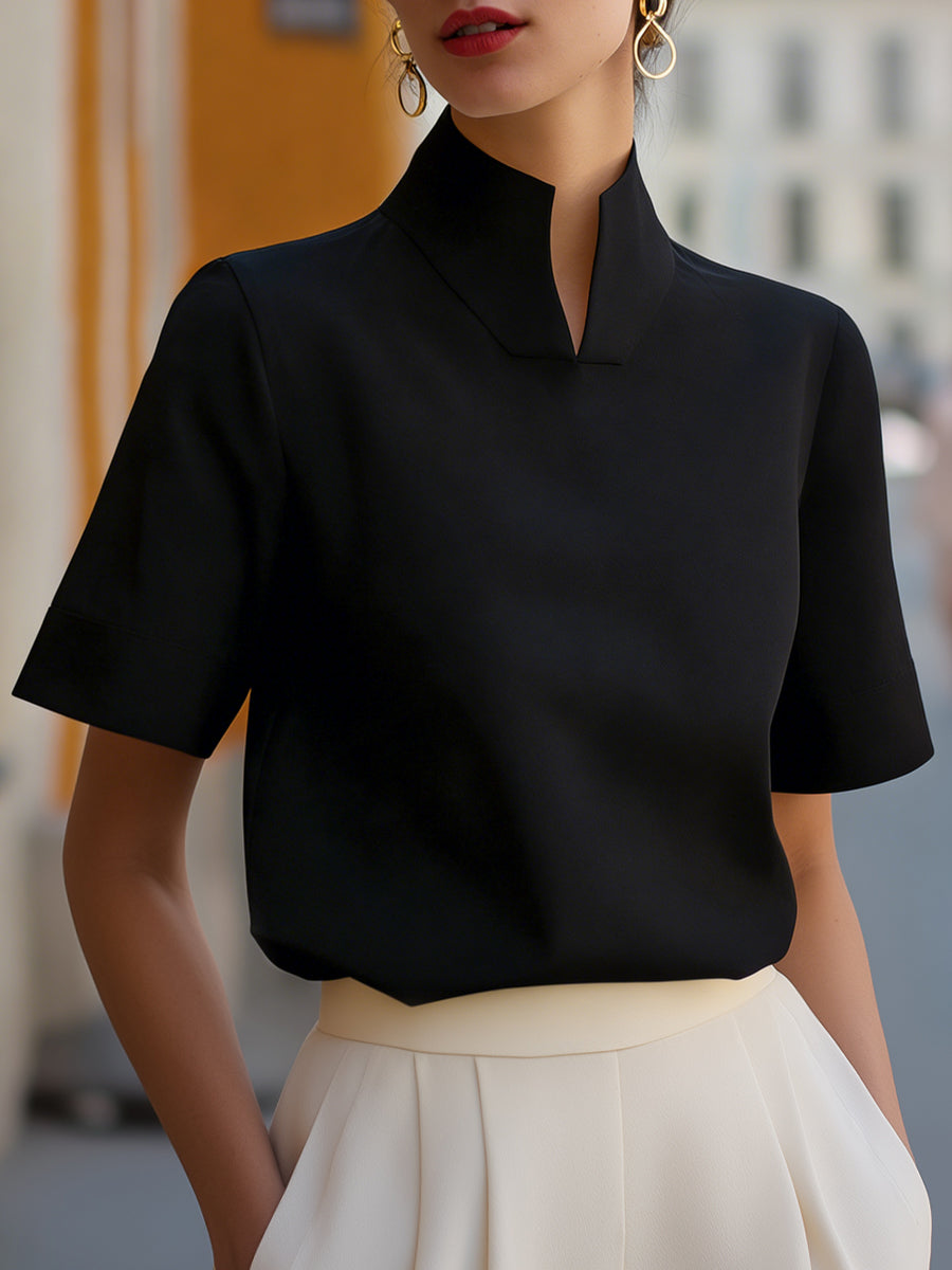 Sloane | Minimalist Sculptural Stand-Collar Blouse