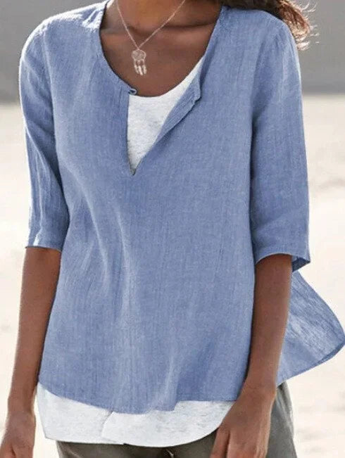 Maya | Effortless Split-Neck Artisan Blouse