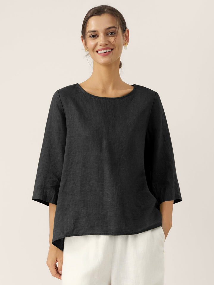 Brianna | Elegant Round-Neck Asymmetrical Hem Top