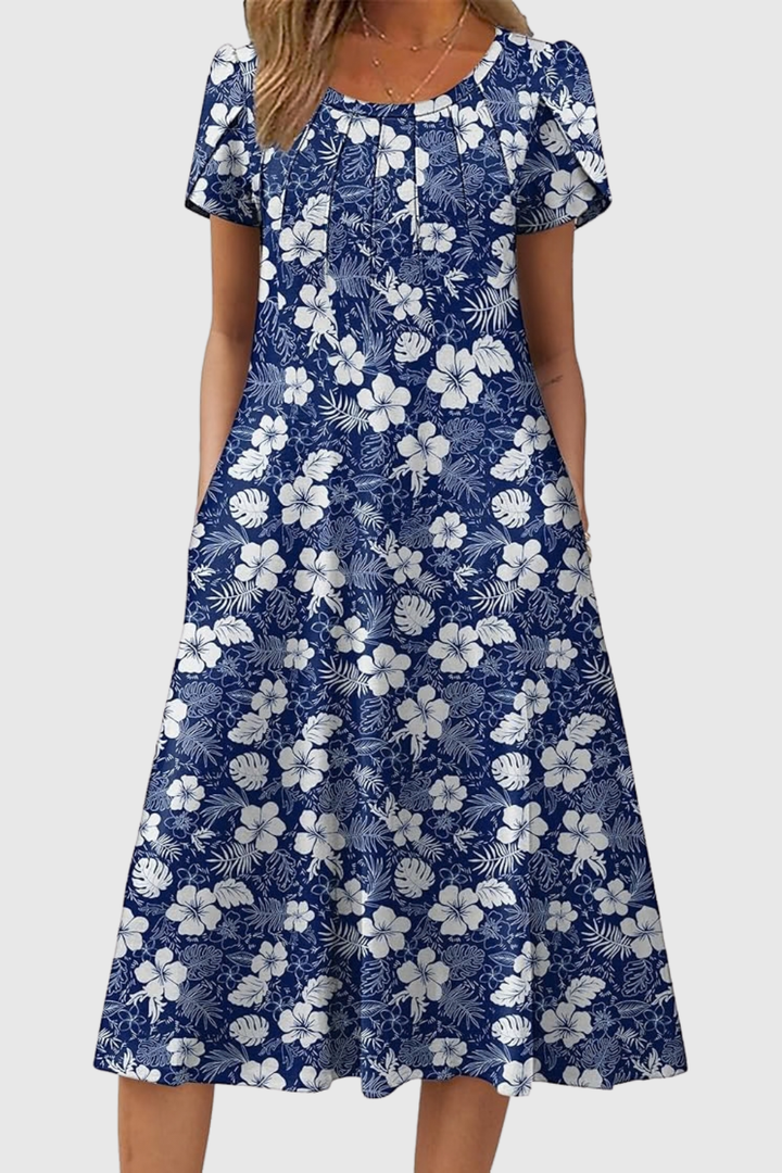 Wendy | Graceful Round-Neck Elegance Midi Dress