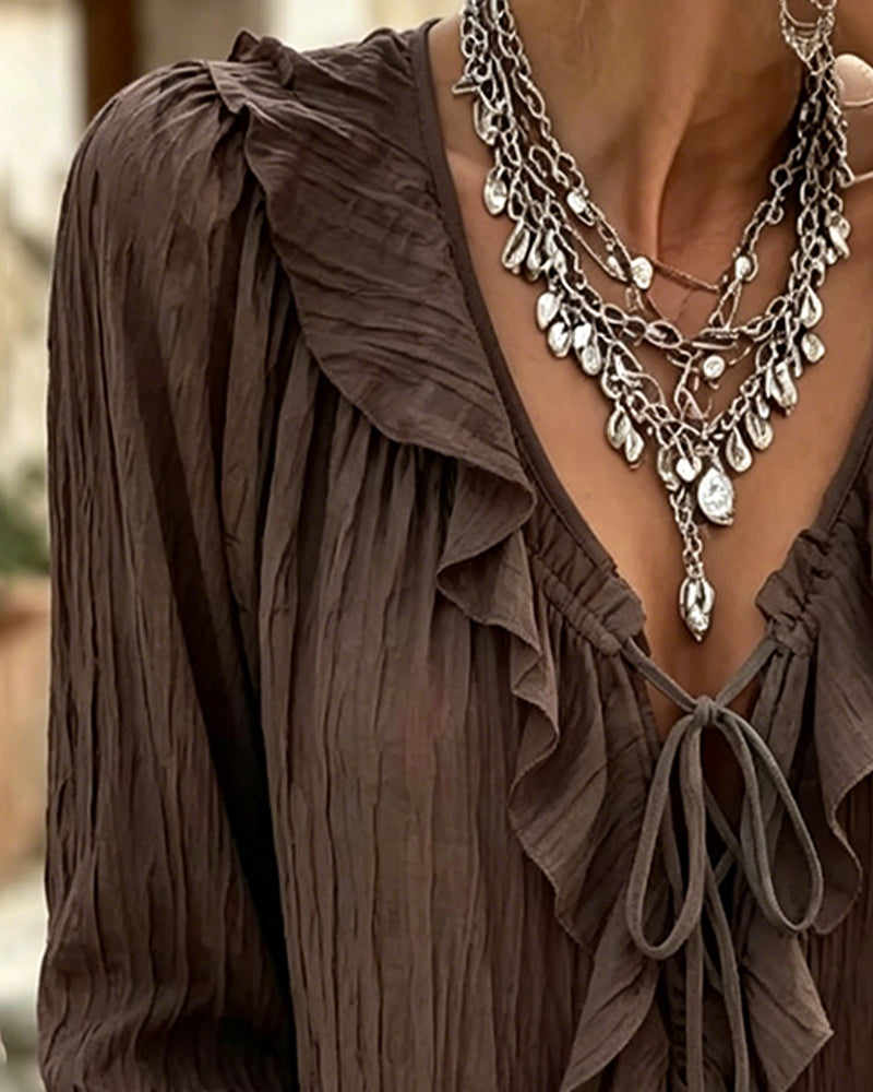 Claire | Boho Chic Ruffle Tie-Front Blouse