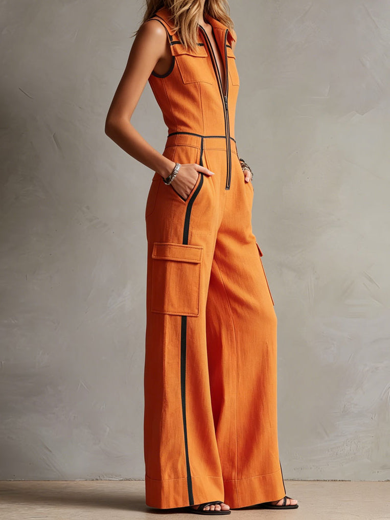 Clara | Retro Color-Block Wide-Leg Jumpsuit