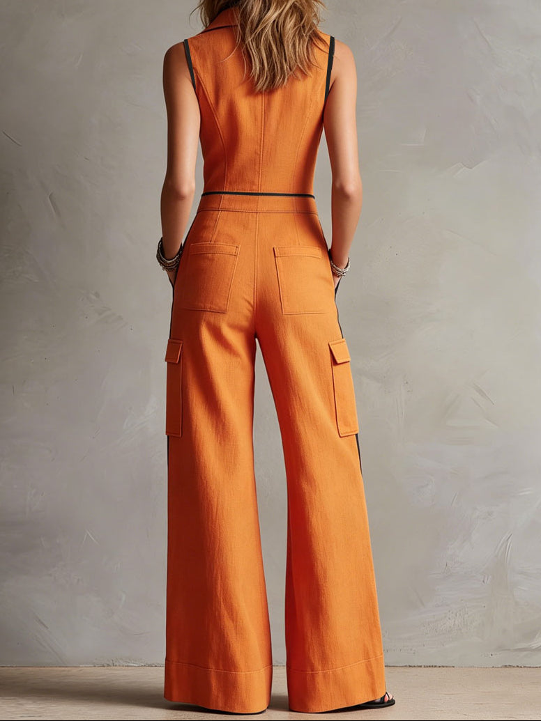 Clara | Retro Color-Block Wide-Leg Jumpsuit