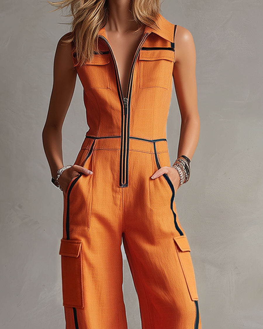 Clara | Retro Color-Block Wide-Leg Jumpsuit