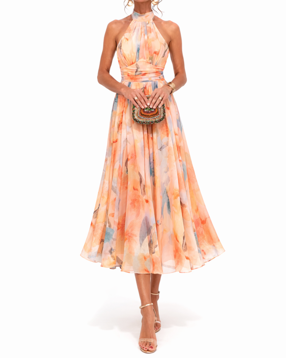 Aurora | Halter Neck Dress with Watercolor Print