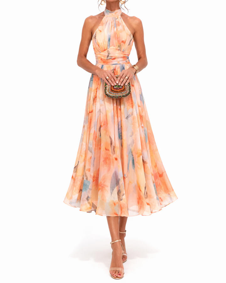 Aurora | Halter Neck Dress with Watercolor Print