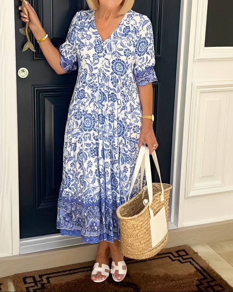 Keisha | Graceful V-Neck Floral Dress