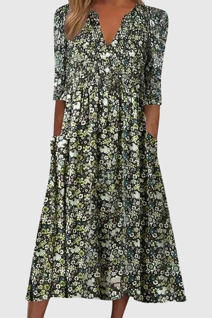 Mary | Graceful V-Neck Elegance Midi Dress