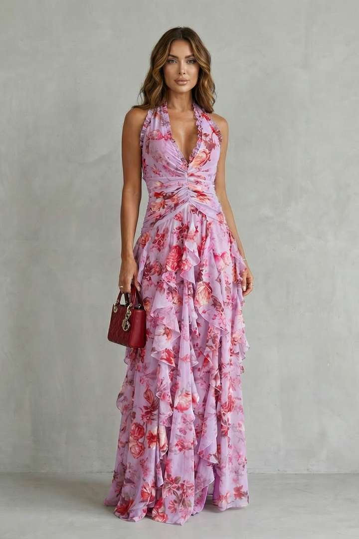 Belladina | Romantic Rose Halter Maxi Dress