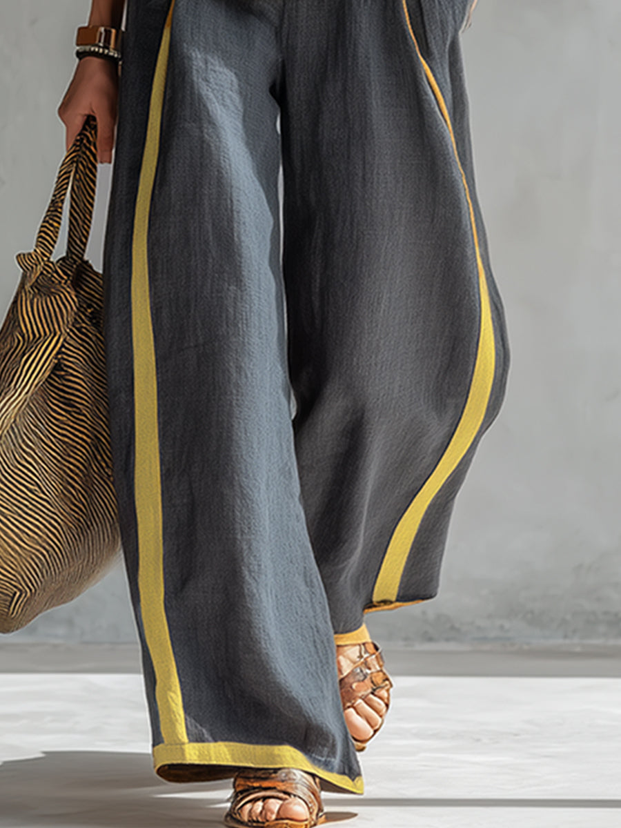 Leila | Complete vest and trousers in two-tone grey cotton-linen
