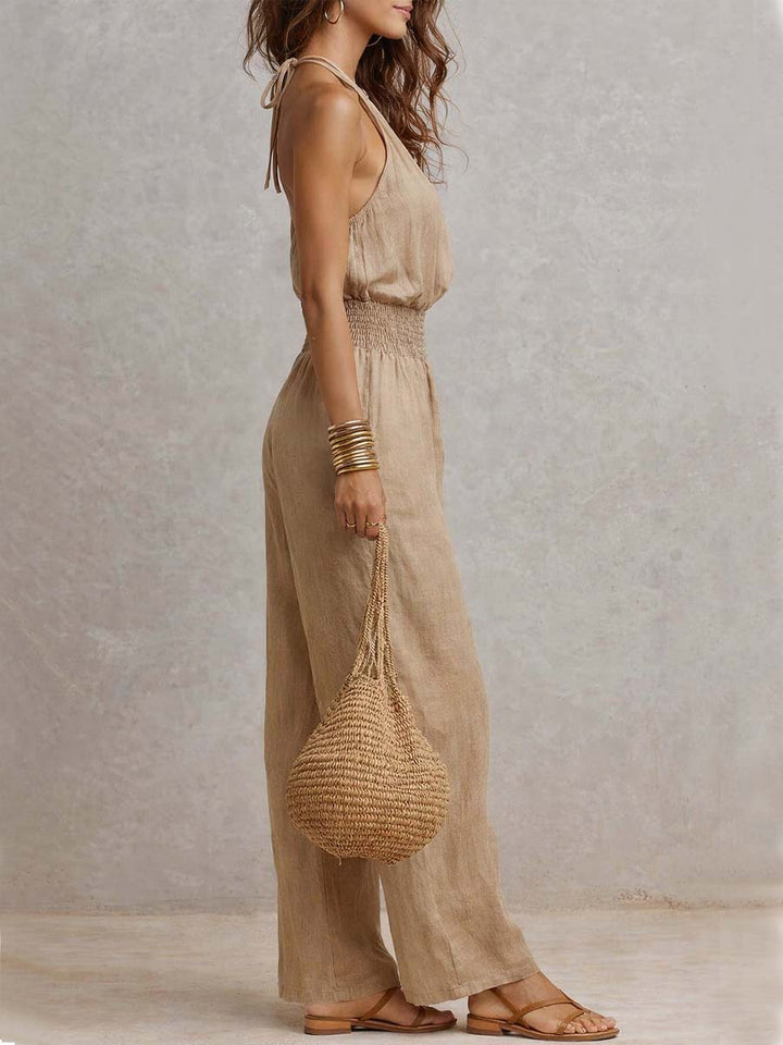 Victoria | Halter-Neck Smocked Wide-Leg Jumpsuit