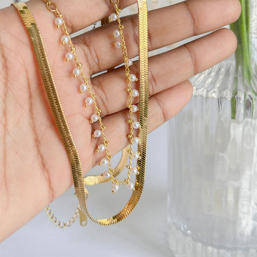 Jamie | Luxe Snake Choker & Pearl Jewelry Set 18K Gold