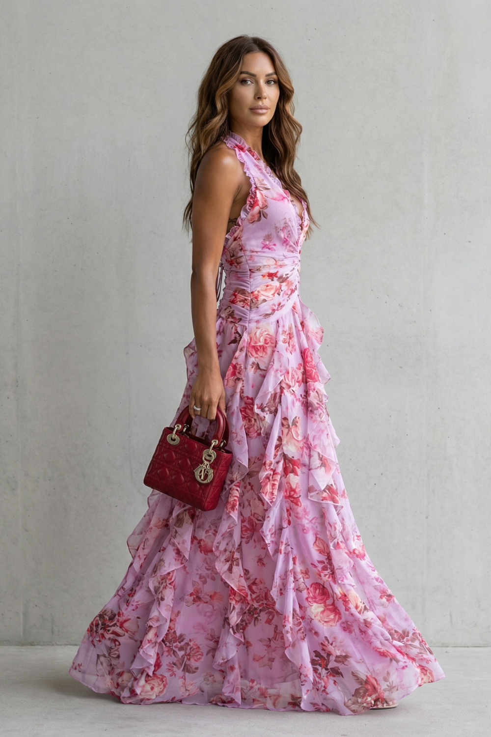 Belladina | Romantic Rose Halter Maxi Dress
