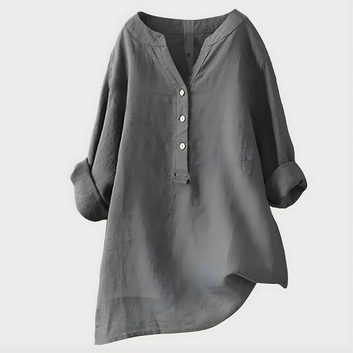 Veronique™ | Elegant Cotton-Linen V-Neck Blouse