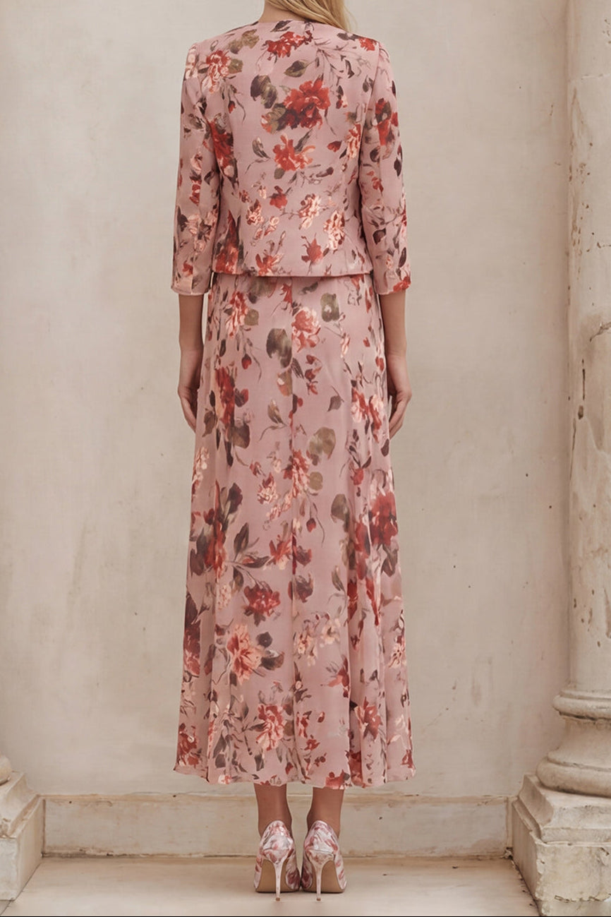 Diana | Elegant Ruched Floral Gown & Jacket