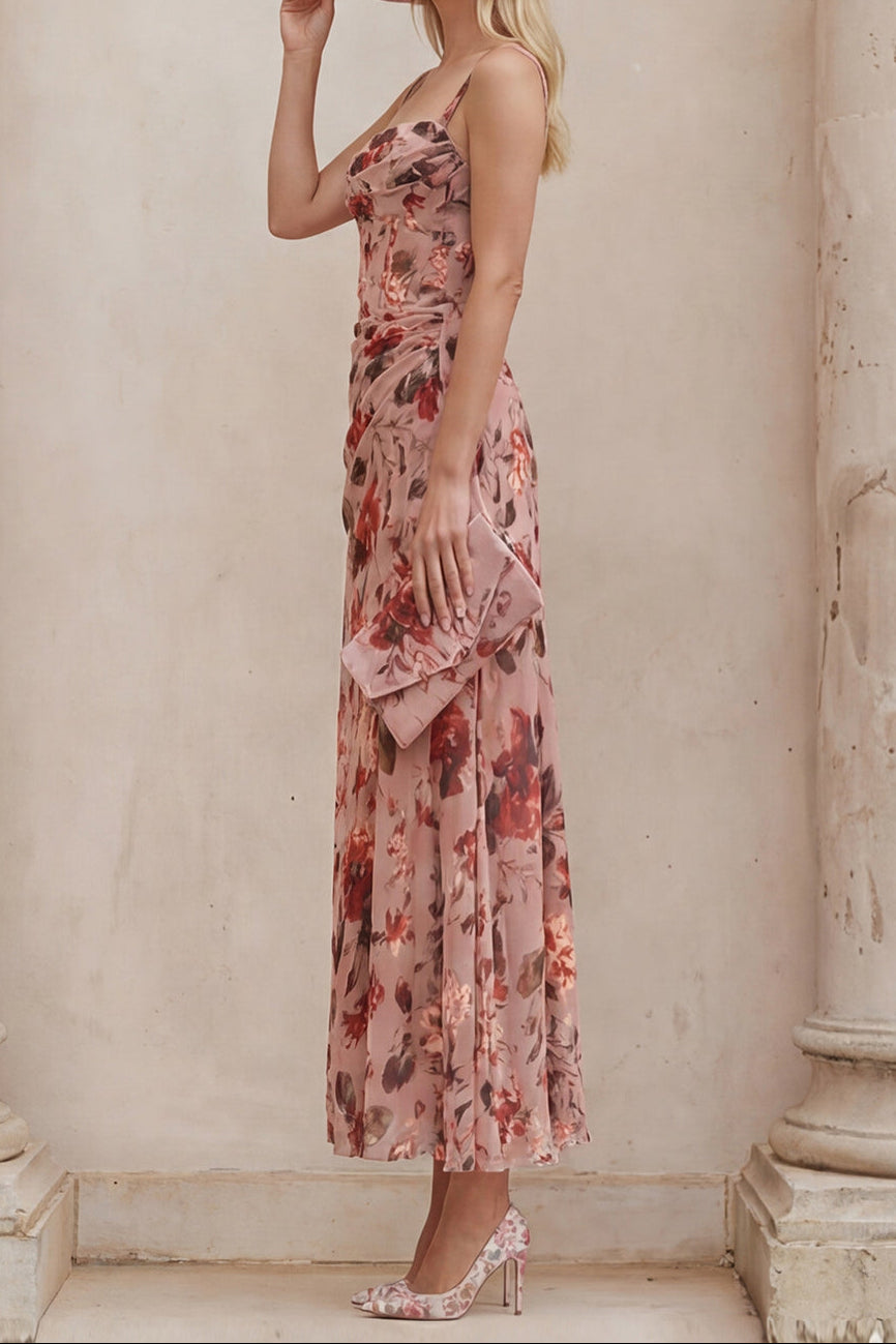Diana | Elegant Ruched Floral Gown & Jacket
