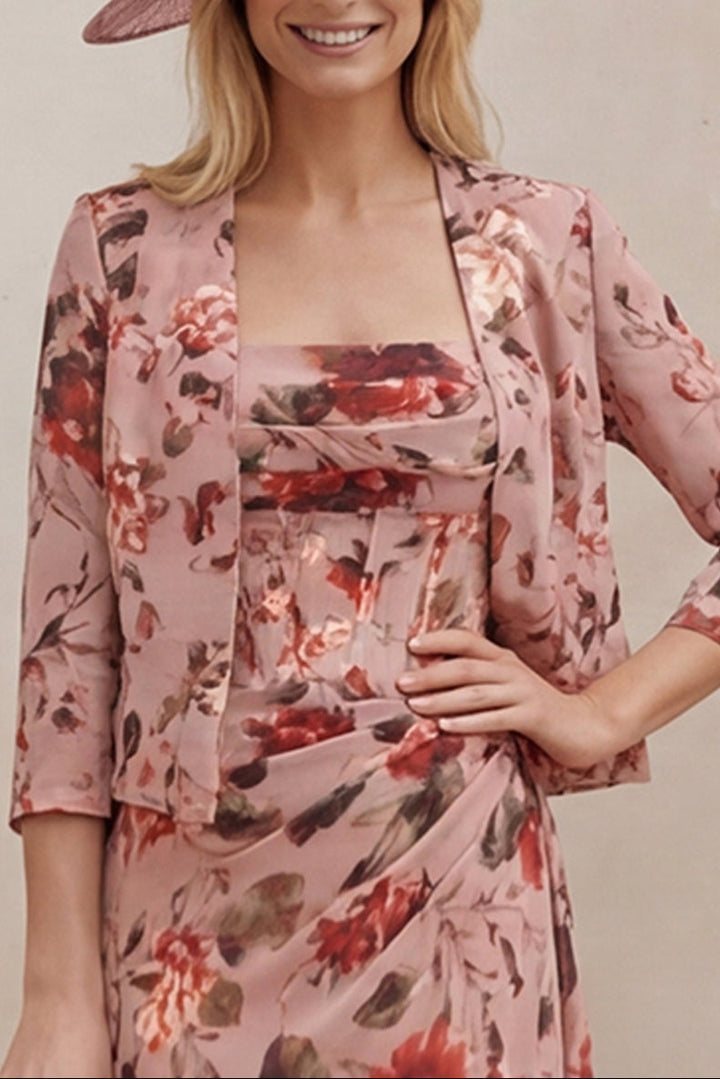 Diana | Elegant Ruched Floral Gown & Jacket
