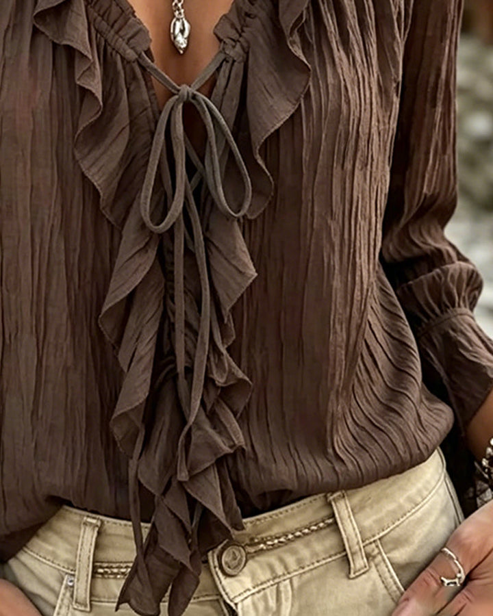 Claire | Boho Chic Ruffle Tie-Front Blouse