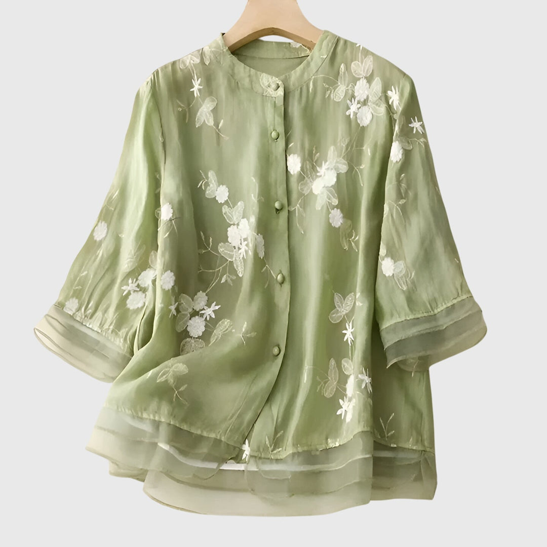 Jamie | Elegant Top with Embroidered Flowers.