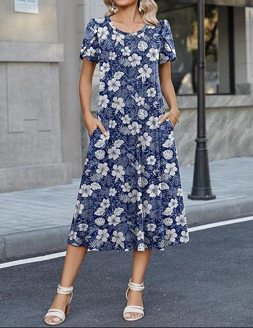 Wendy | Graceful Round-Neck Elegance Midi Dress
