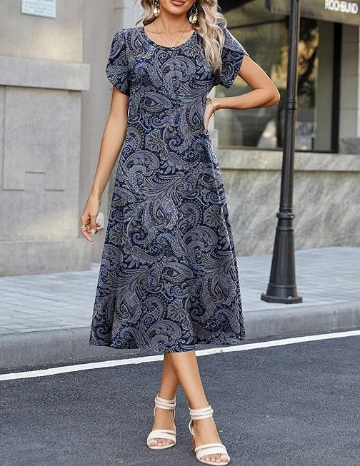 Wendy | Graceful Round-Neck Elegance Midi Dress