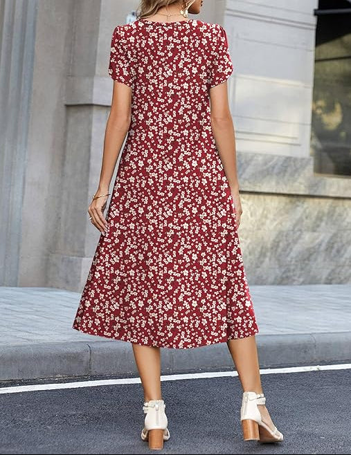 Wendy | Graceful Round-Neck Elegance Midi Dress