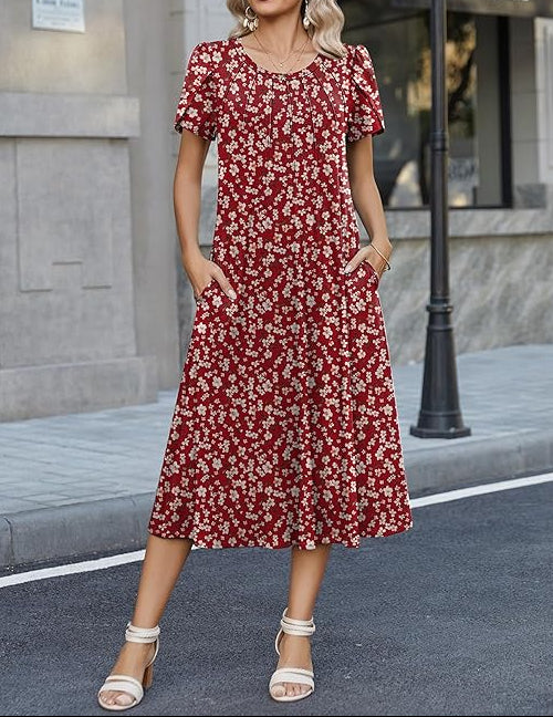 Wendy | Graceful Round-Neck Elegance Midi Dress