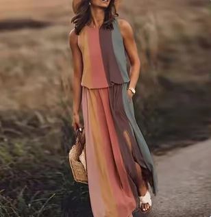 Maya | Women's Sleeveless Maxi Dress Elastic Waist Boho Summer Dress