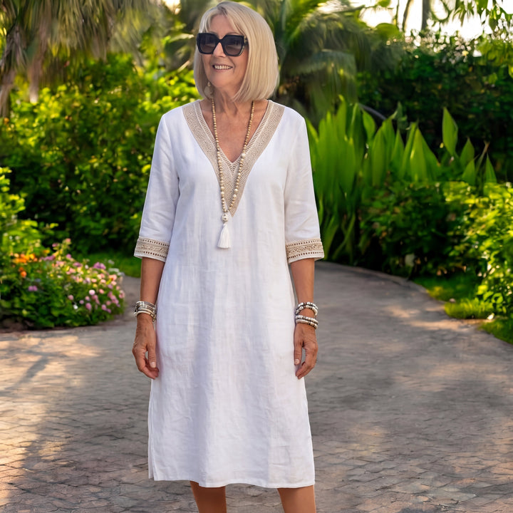 Elisa – Elegant Mid-Length Sleeve Dress with V-Neck