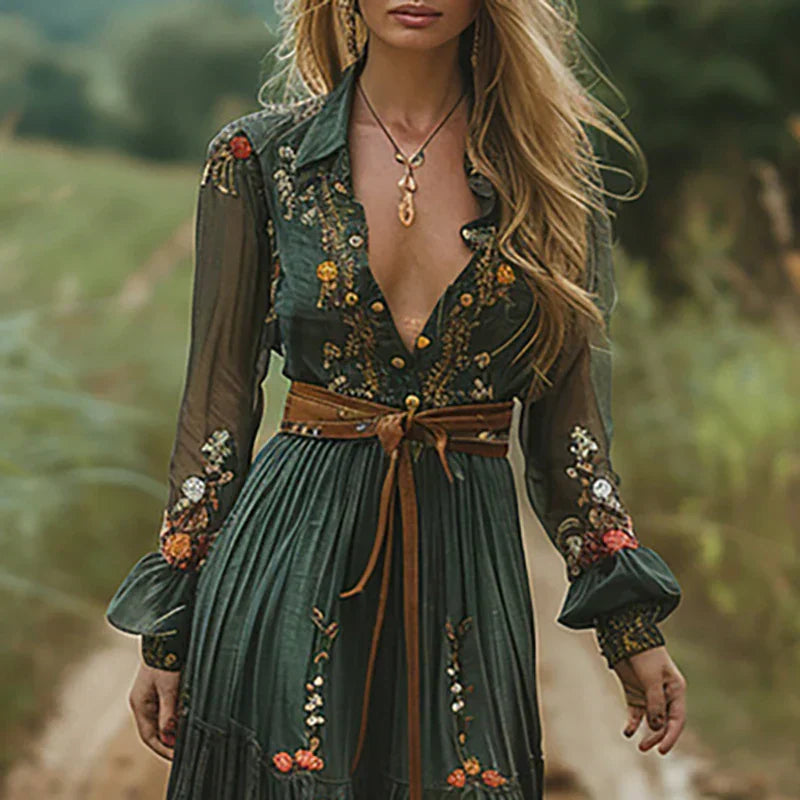 Julia | Bohemian Embroidered V-Neck Maxi