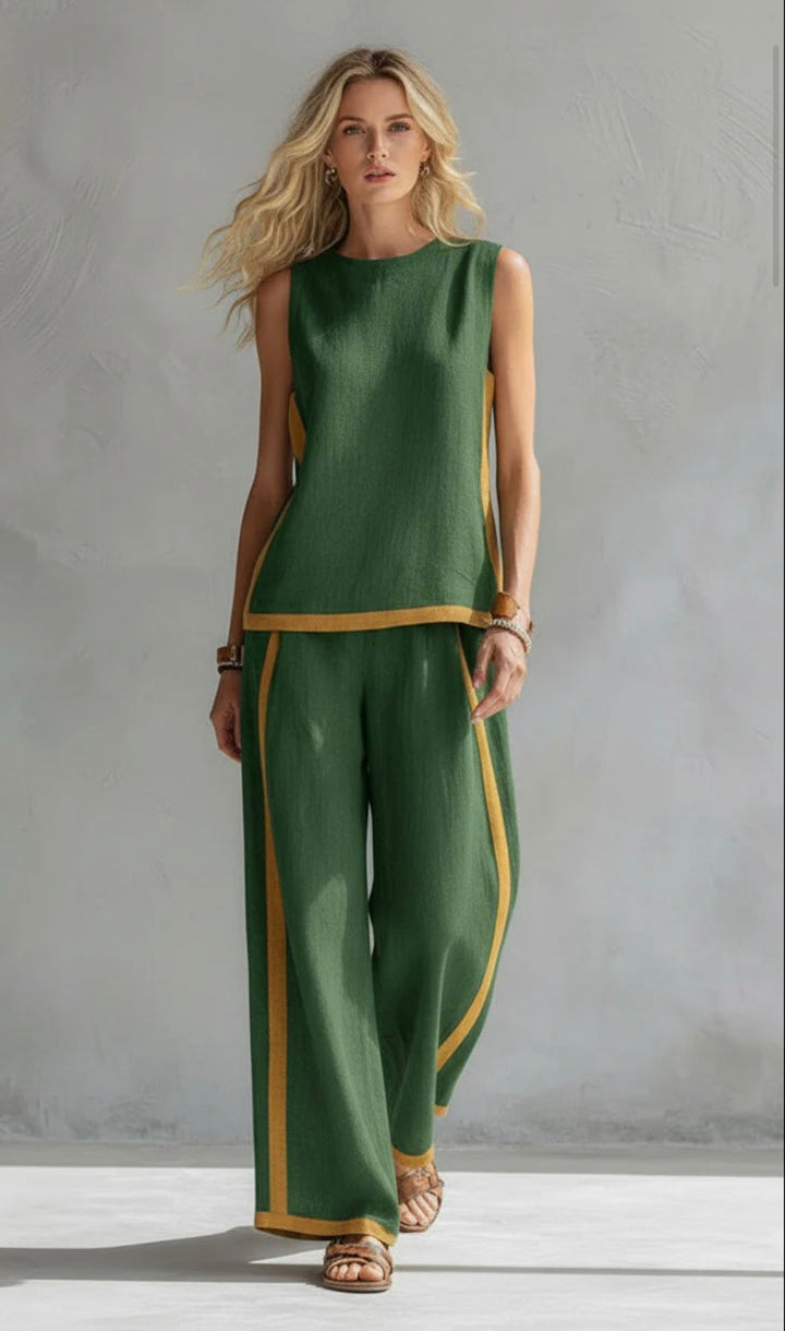Leila | Complete vest and trousers in two-tone grey cotton-linen