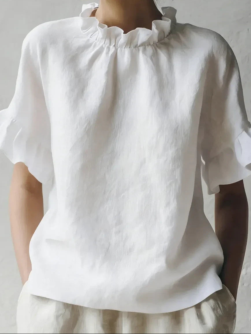 Franzel | Women's Ruffle Neck Short Sleeve Shirt