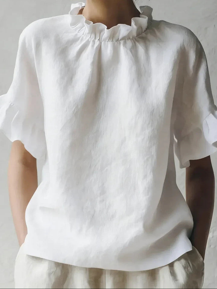 Franzel | Women's Ruffle Neck Short Sleeve Shirt