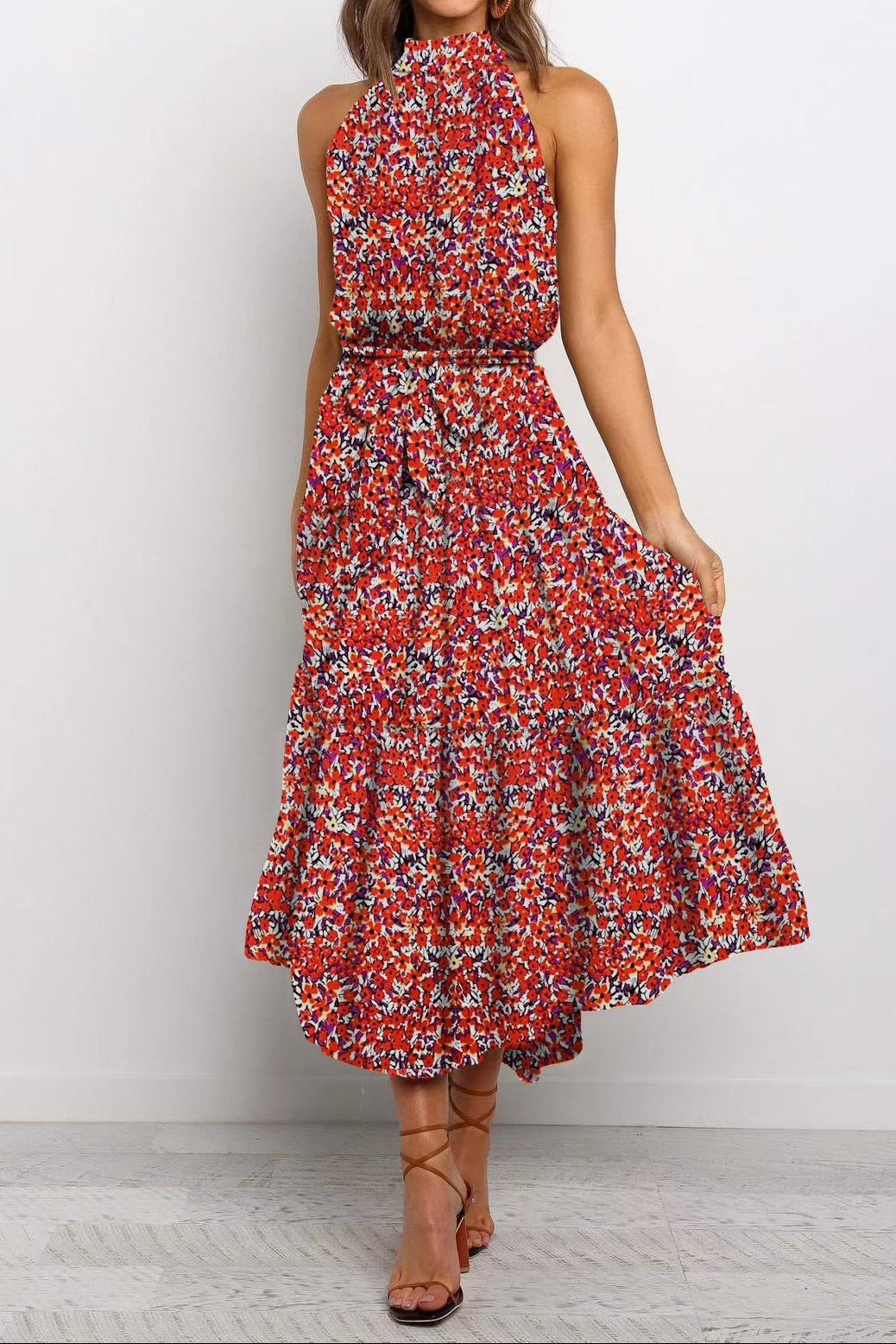 Anise | High Neck Floral Tiered Midi Dress