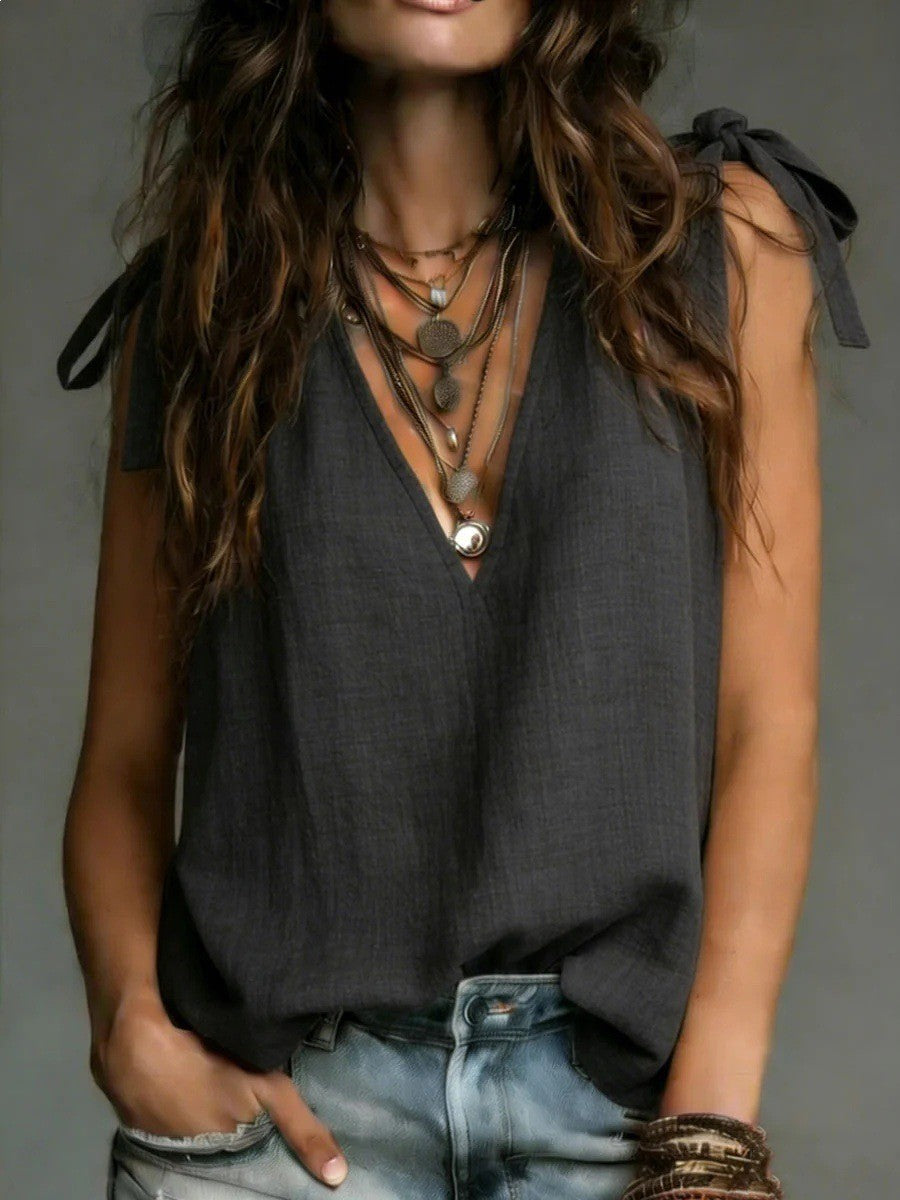 Britney | V-Neck Tie Shoulder Sleeveless Top
