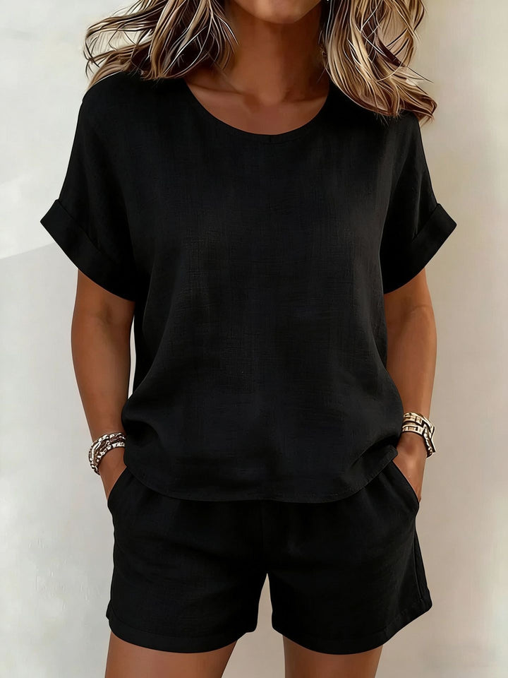 Ruby | Round-Neck Short Sleeve Top & Shorts Two-Piece Set