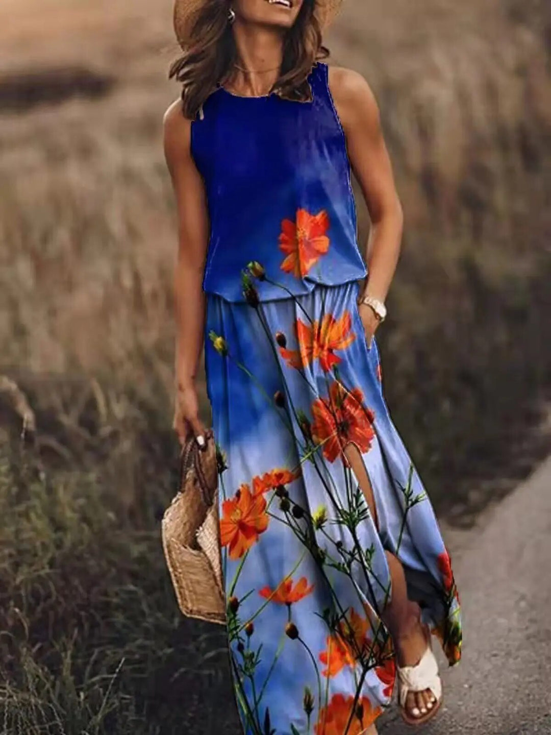 Maya | Women's Sleeveless Maxi Dress Elastic Waist Boho Summer Dress