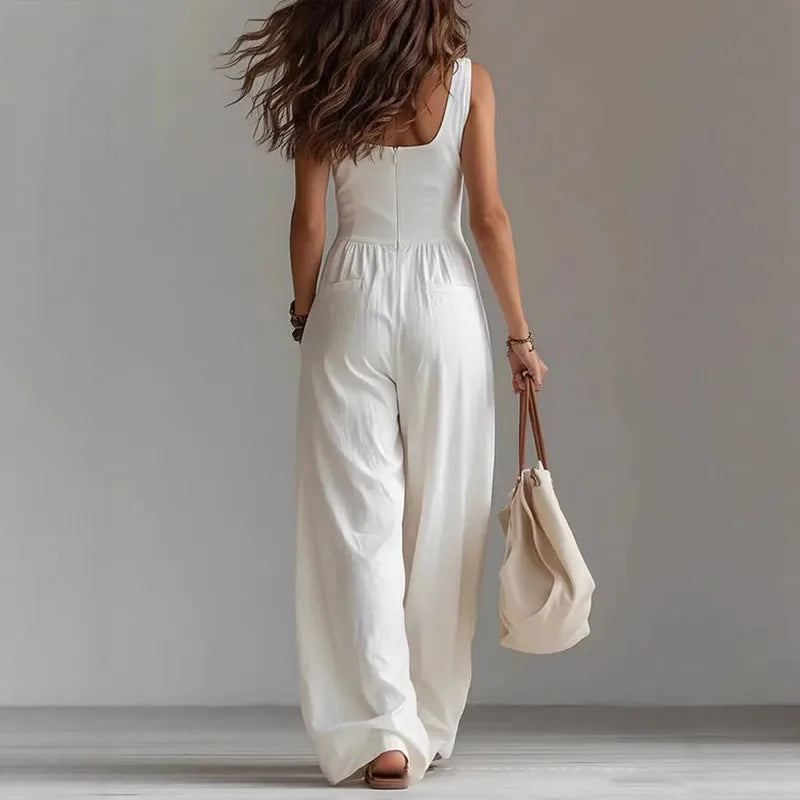 Beverly | Sophisticated Wide-Leg Button Trousers Jumpsuit