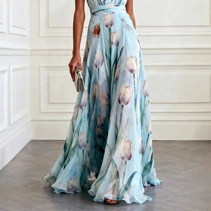 Grace | Elegant Tulip Print Chiffon Maxi Gown