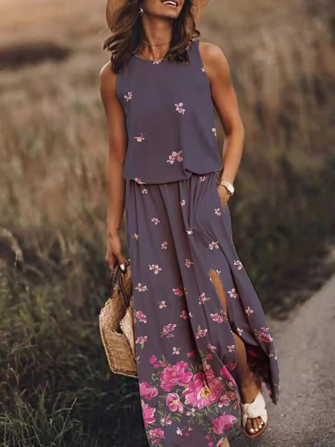 Maya | Women's Sleeveless Maxi Dress Elastic Waist Boho Summer Dress