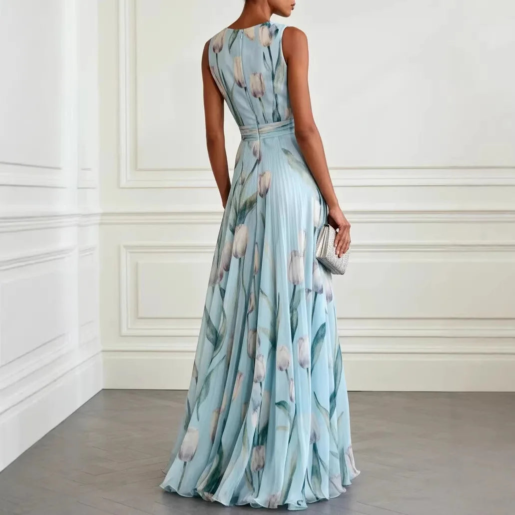 Grace | Elegant Tulip Print Chiffon Maxi Gown