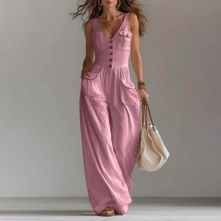 Beverly | Sophisticated Wide-Leg Button Trousers Jumpsuit