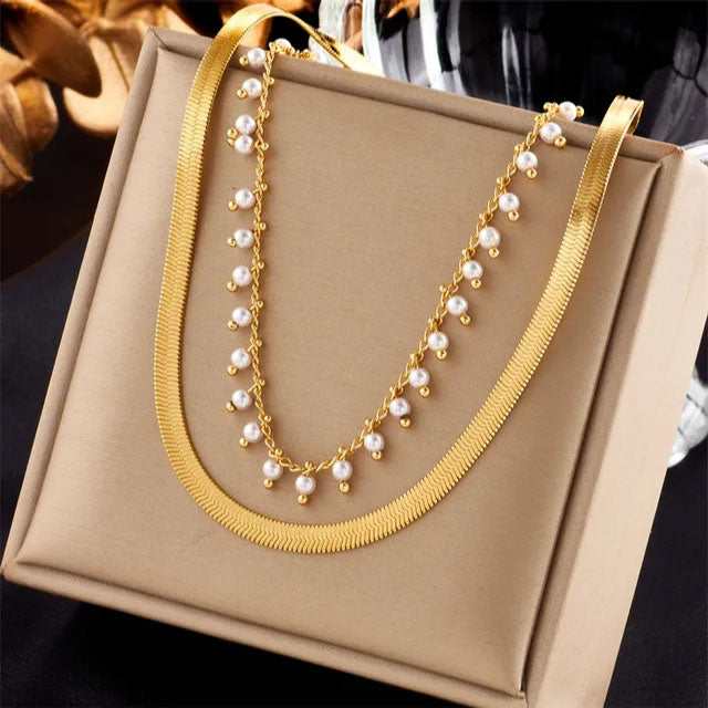 Jamie | Luxe Snake Choker & Pearl Jewelry Set 18K Gold