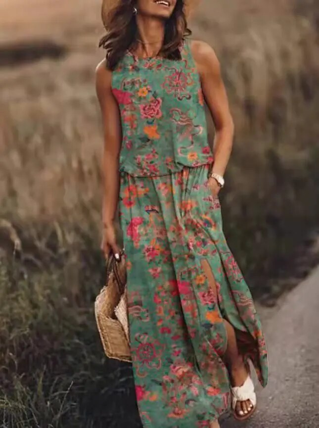 Maya | Women's Sleeveless Maxi Dress Elastic Waist Boho Summer Dress