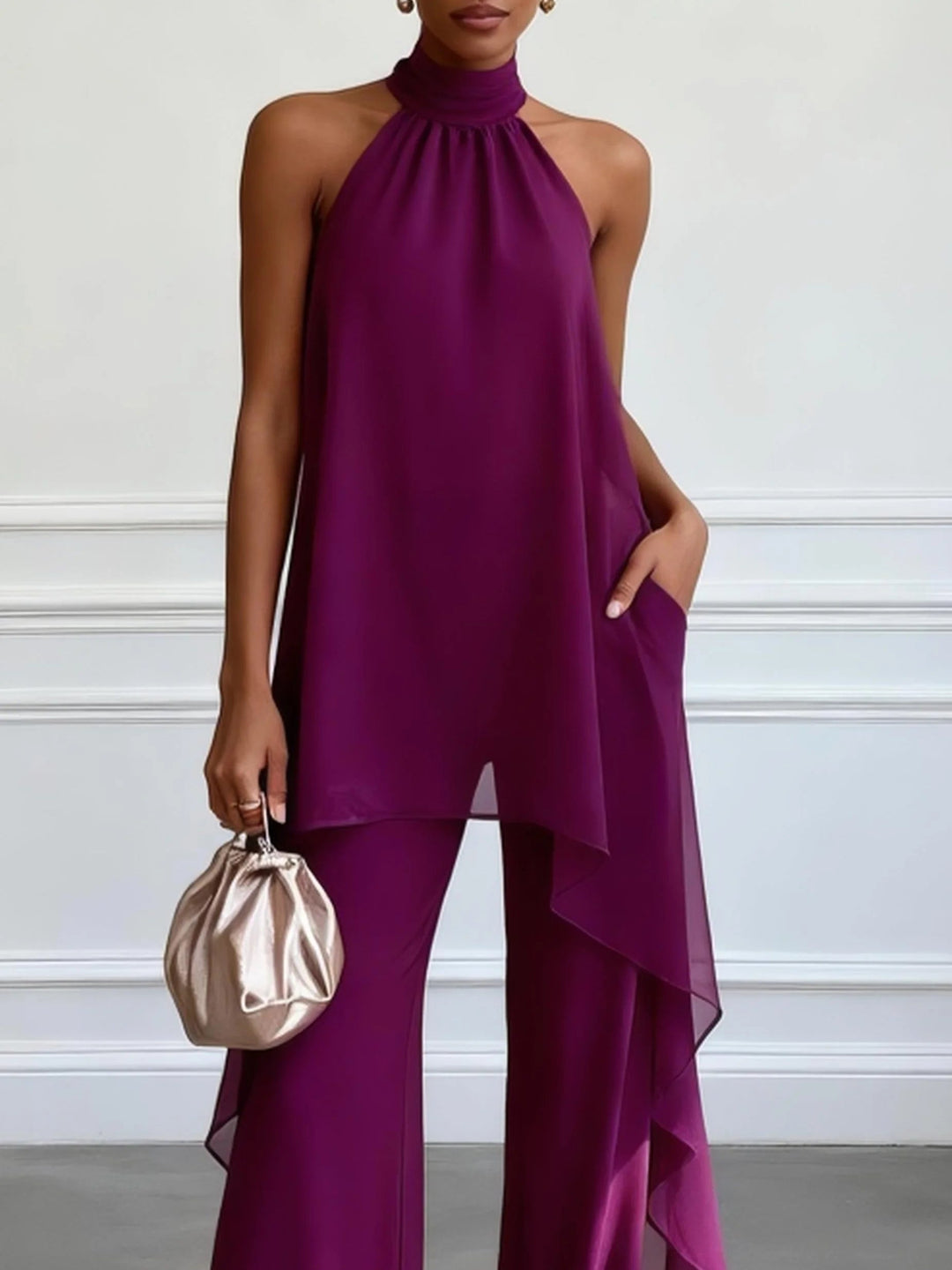 Purple | Elegant Halter Top with Pants