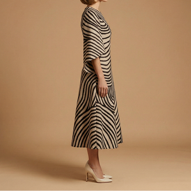 Evelyn | Architectural Cape-Sleeve Midi Dress