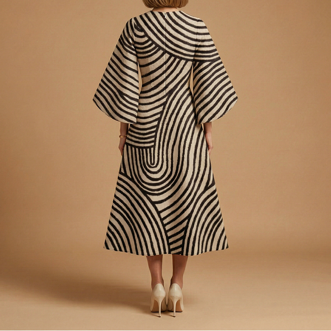 Evelyn | Architectural Cape-Sleeve Midi Dress
