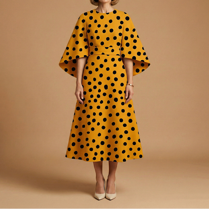 Evelyn | Architectural Cape-Sleeve Midi Dress