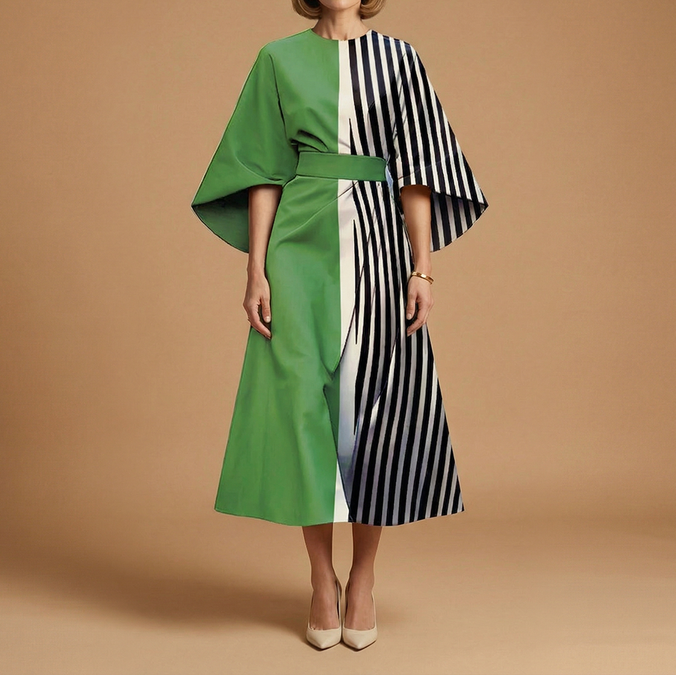 Evelyn | Architectural Cape-Sleeve Midi Dress
