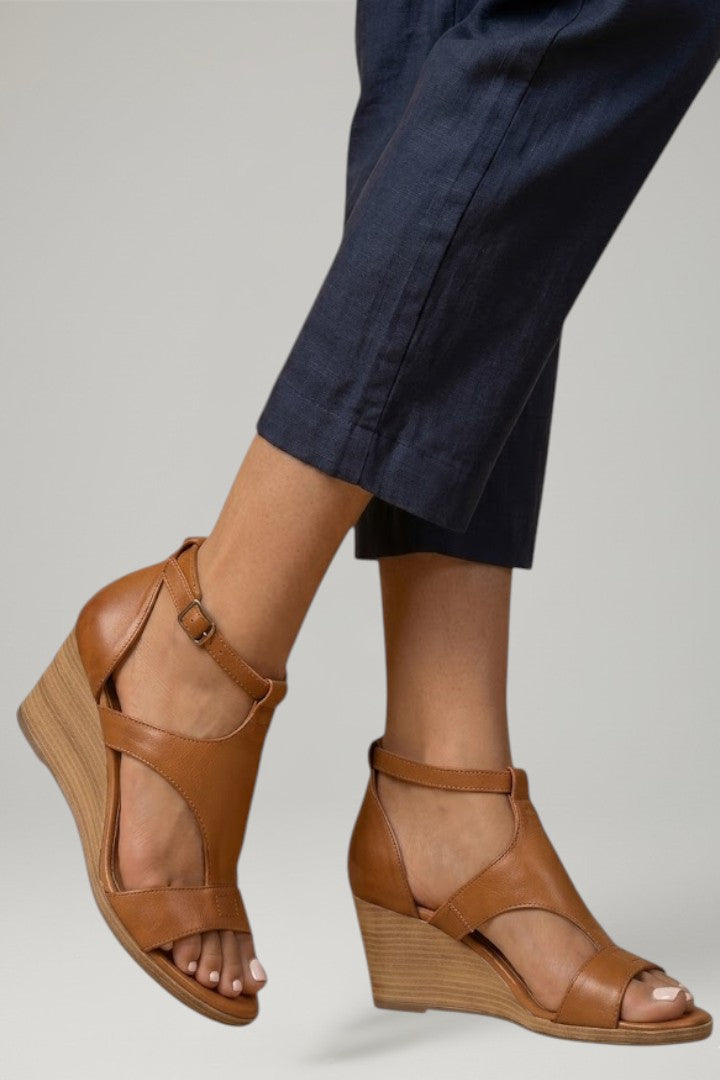 Emma | Women's Wedge Sandals with T Strap and Cushioned Footbed
